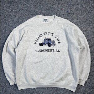 Vintage Lee Sport Sweatshirt Mens XL GREY Pullover Fleece Raider Truck Lines /PA